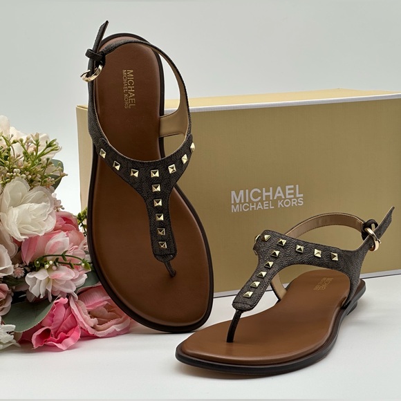 Michael Kors Studded T-Strap Sandals - Picture 1 of 12